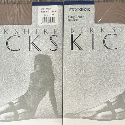 Lot 2 Berkshire Kicks Stockings Beige Size A-B Style 1550 vintage 1980s